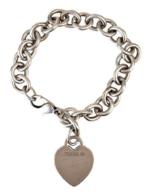 Tiffany & Co. Sterling Silver Heart Charm Link Bracelet, 925
