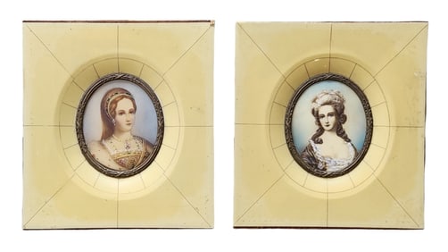 Pair of Possible 19th Century Framed Portraits Miniatures Plaques