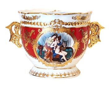 LF Fine Porcelain “Courting Lovers?? Handled Vase – Limoges P.R.C., Gilt Accents
