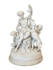 Théodore Hebert (French, 1829–1904) Bisque Sculpture “Diana the Huntress with Putti and
