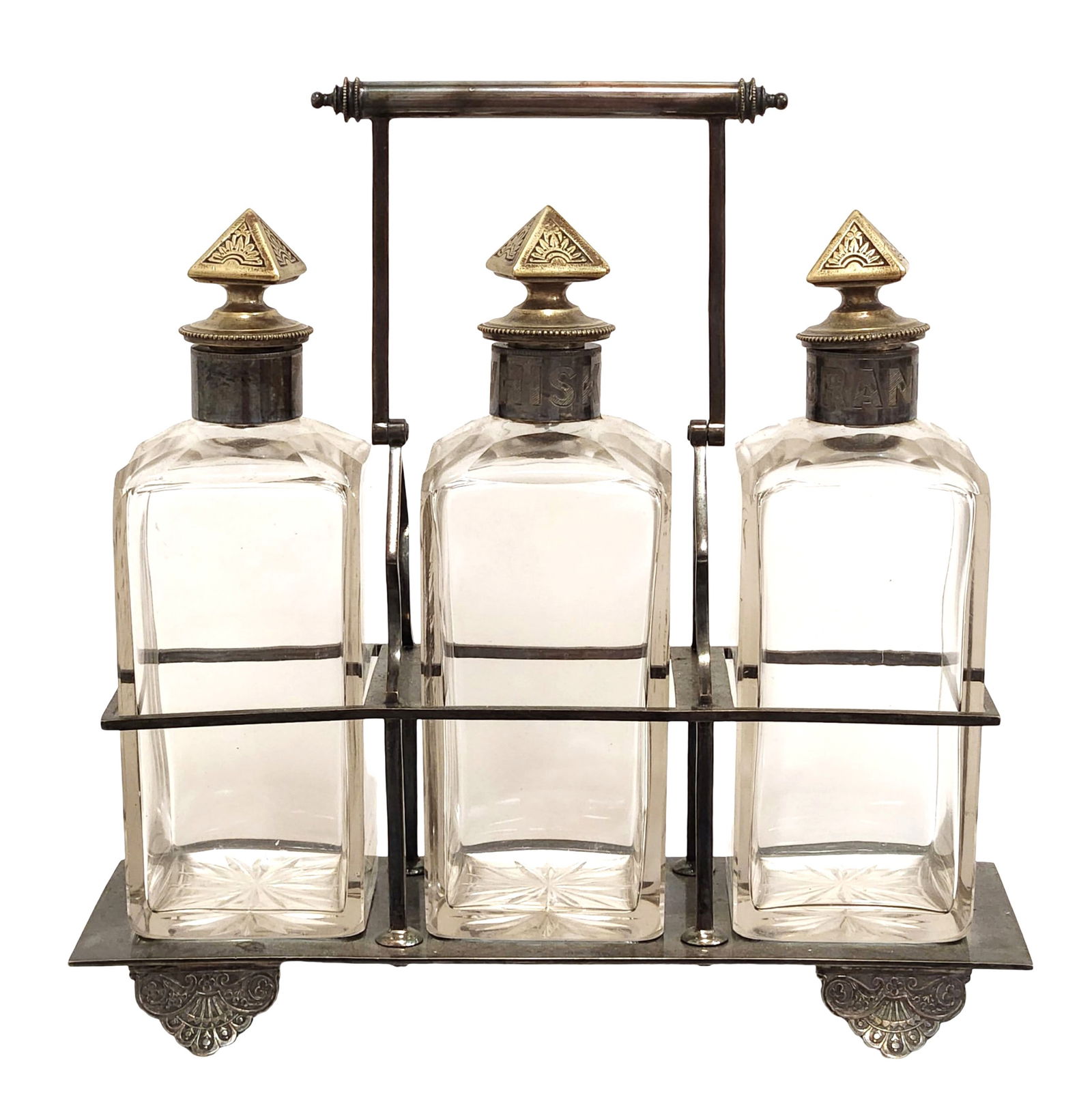 Edwardian Possible Sterling Silver & Glass Decanter Tantalus, Early 20th C. (1 of 5)