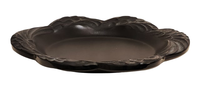 Lalique France Black Crystal Centerpiece with Relief Border