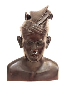 Carved Wooden Bust of a Man with Headdress
