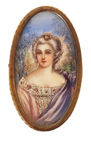 19th Century Miniature Portrait Brooch of Louise of France, Hand-Painted Enamel