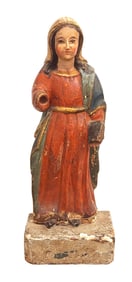 Antique Polychrome Carved Wood Religious Figure of Christ Child with Book, 19th Century