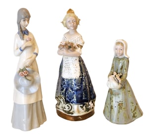 Set of Three Handcrafted Porcelain Figurines – European Girls with Flowers