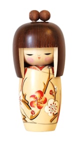 Vintage Japanese Kokeshi Doll with Floral Kimono, Signed