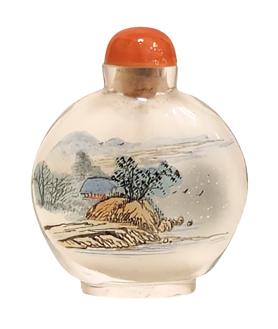 Chinese Inside-Painted Glass Snuff Bottle with Coral Top (1 of 3)