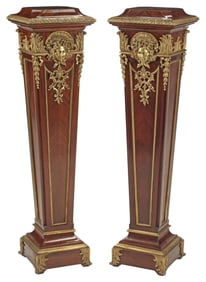 Pair of Ornate Louis XVI Style Ormolu Mounted Pedestals