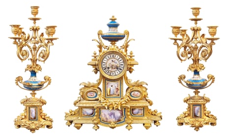 Louis XVI Sevres Porcelain Mounted Clock Garniture