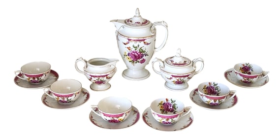 Rosenthal Selb-Bavaria “Kings Rose" Tea Set – 15-Piece Vintage German Porcelain Service
