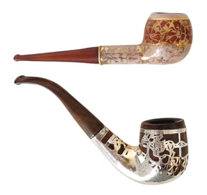 Whitehall Sterling Overlaid Horse & Jockey Pipe & Vintage Ceramic Tobacco Pipe – Pair