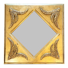 Square Gilt Wall Mirror with Raised Leaf Corner Motifs