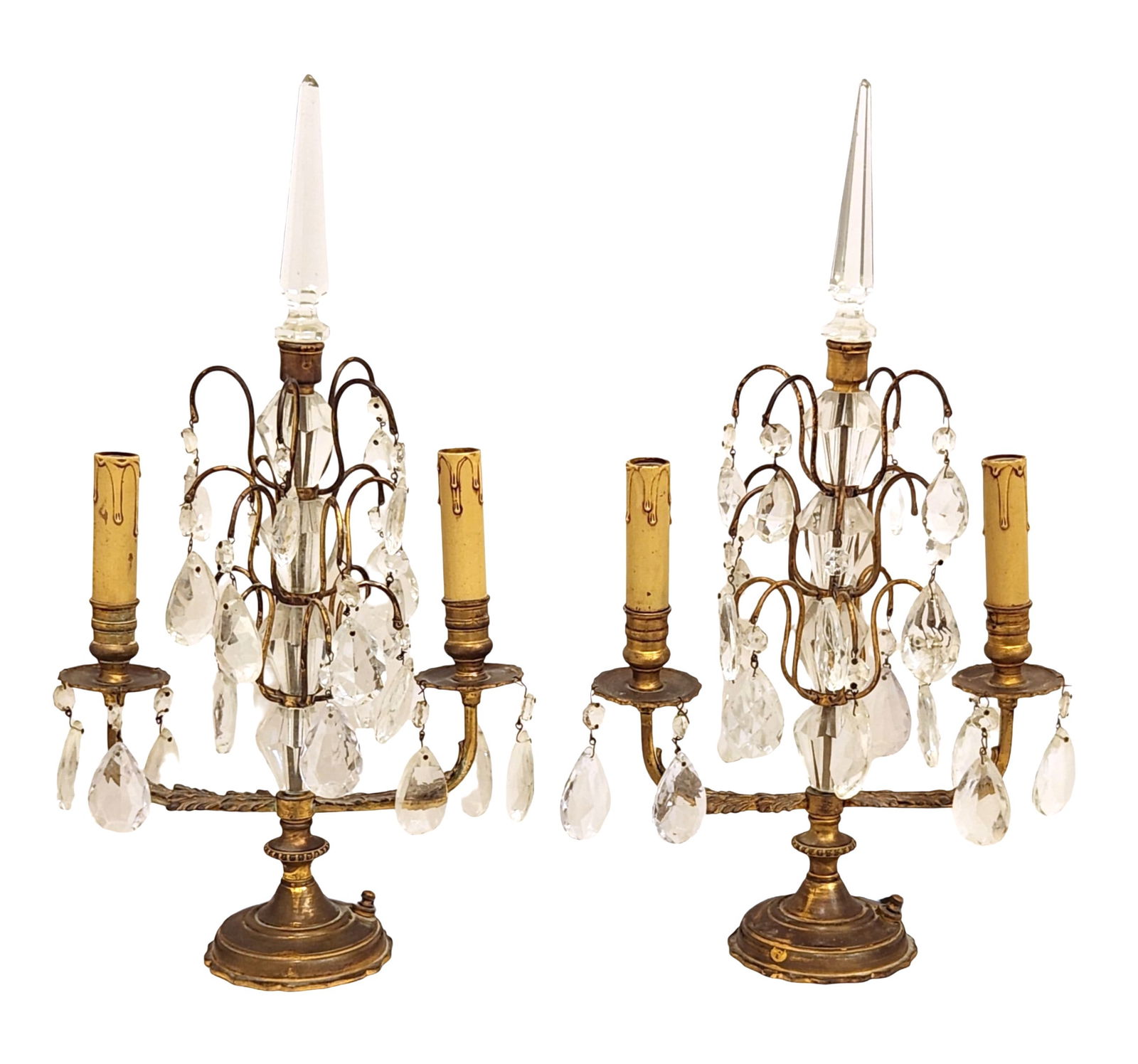 Pair of French Gilt Bronze and Crystal Prism Two-Light Candelabra (1 of 4)