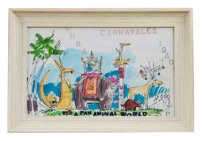 Original 1940 Cuba Carnival Float Design Drawing, “It’s a Pan Animal World