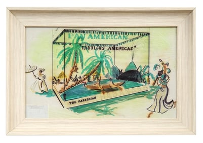 Original 1950s Cuba Carnival Float Design Drawing, Pan American Airways “Fabulous Americas