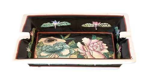 Chinese Hand-Painted Porcelain Floral Ashtray