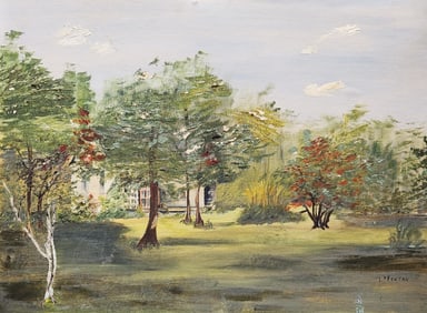 Original Oil Painting by L.P. Fenton – Impressionist Landscape with Trees and Garden Scene