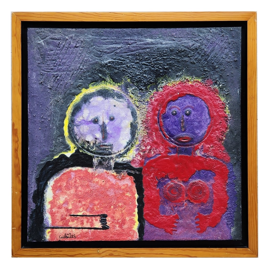 Miguel Cubiles De La Rosa (1937 - 2005) Cuba: Miguel Cubiles De La Rosa (1937 - 2005) Cuba Title: Adan and Eva Oil on Canvas Measure 23 1/2"in H x 23 3/4"in W and 27 1/4"in H x 27 1/4"in W framed Known f