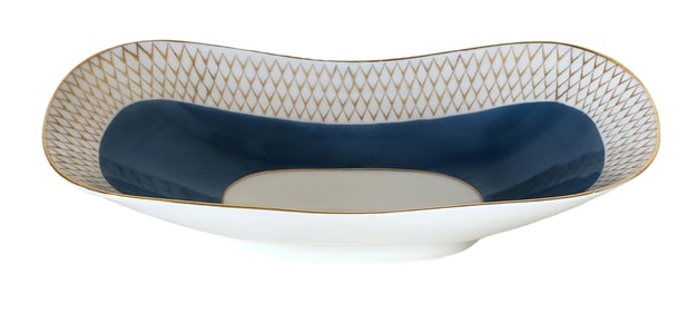 Rosenthal Kronach “Bettina " Porcelain Console Bowl – Blue & Gold Diamond Pattern, Model 3303