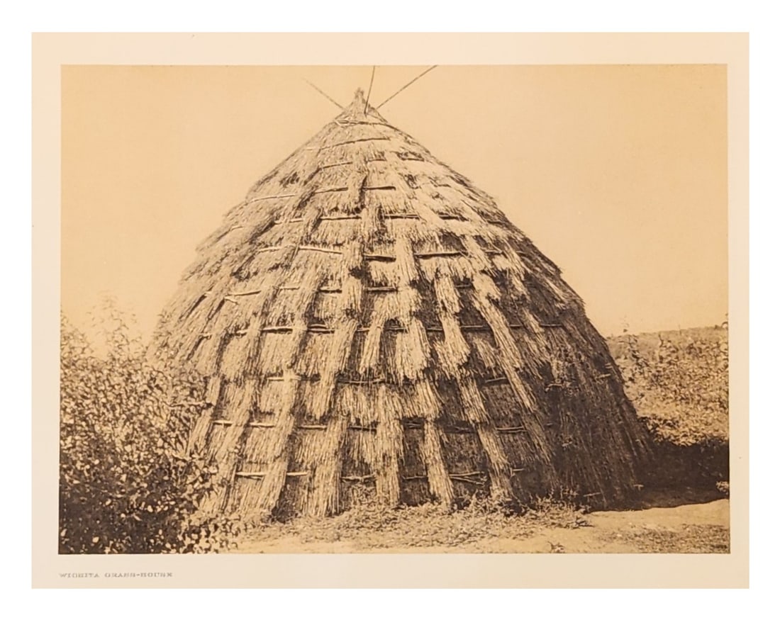 Edward Sheriff Curtis (1868 - 1952) American: Edward Sheriff Curtis (1868 - 1952) American Title: Wichita Grass-House Date: 1927 Print Caption - Engraving Measure 13"in H x 18"in W The relatively permanent character of the typical d