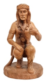 Carved Wood Sculpture of a Native Figure, Signed Sabage