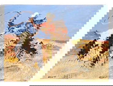 Western Cowboy Roping Scene, Pastel on Cartoon, Signed “MBV ’79