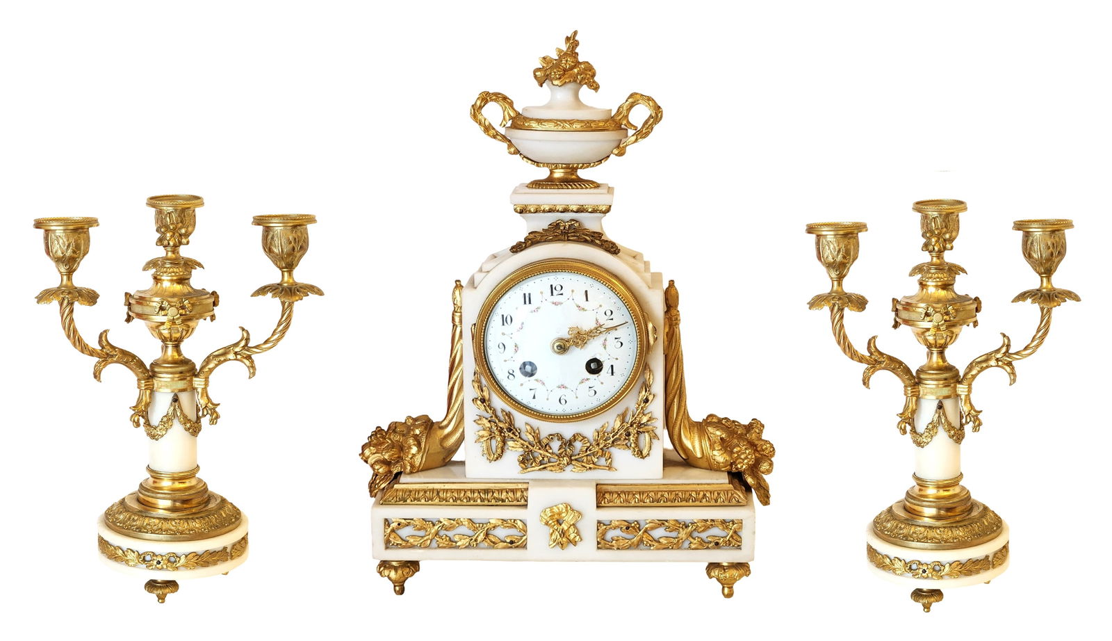 Antique French 19th Century Gilt Bronze Mantle Clock Set (1 of 13)