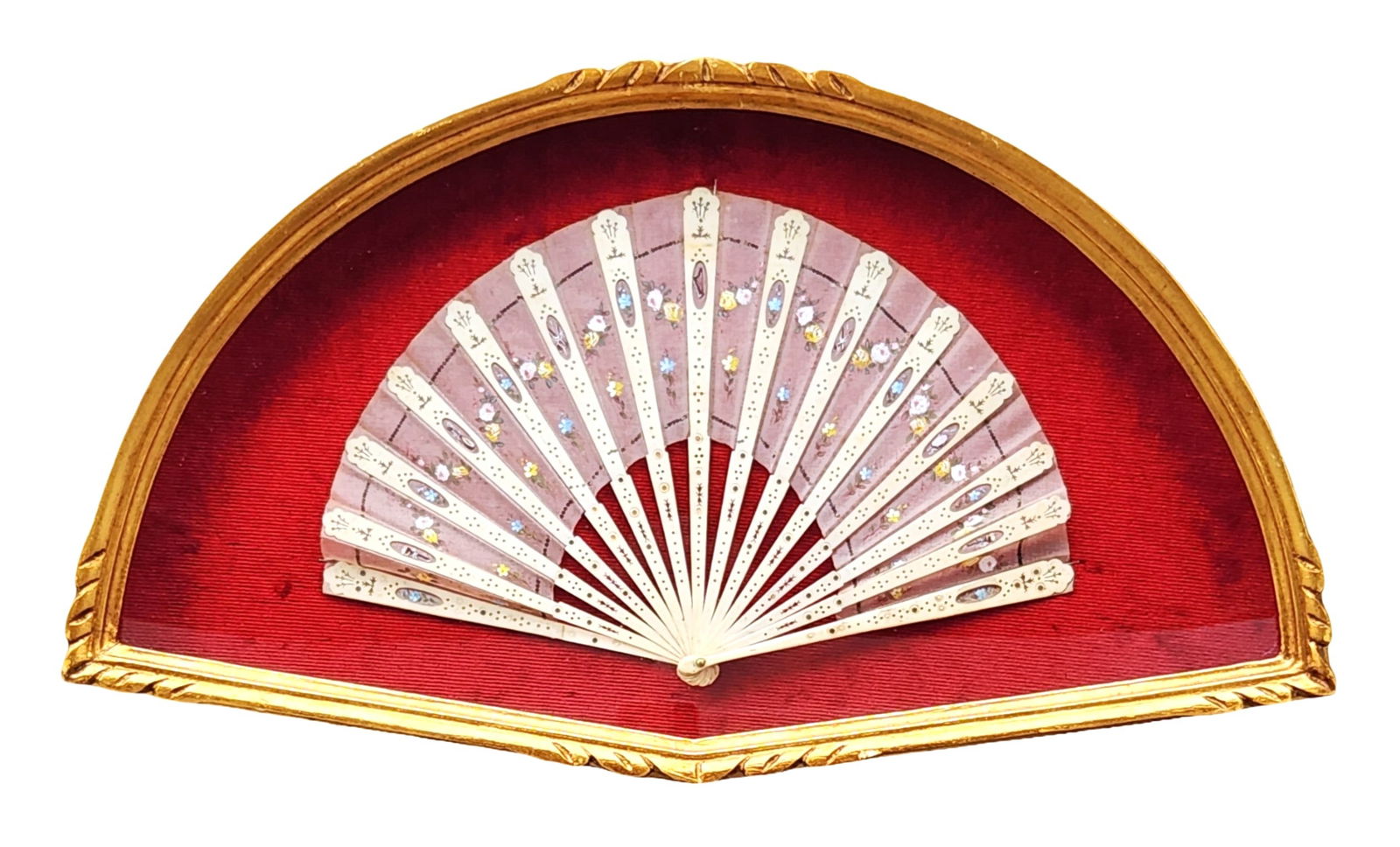 Antique Hand-Painted Decorative Fan in Shadow Box Frame (1 of 3)