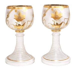 Pair of Bohemian Gilt and Enameled Glass Goblets, 19th/20th C.