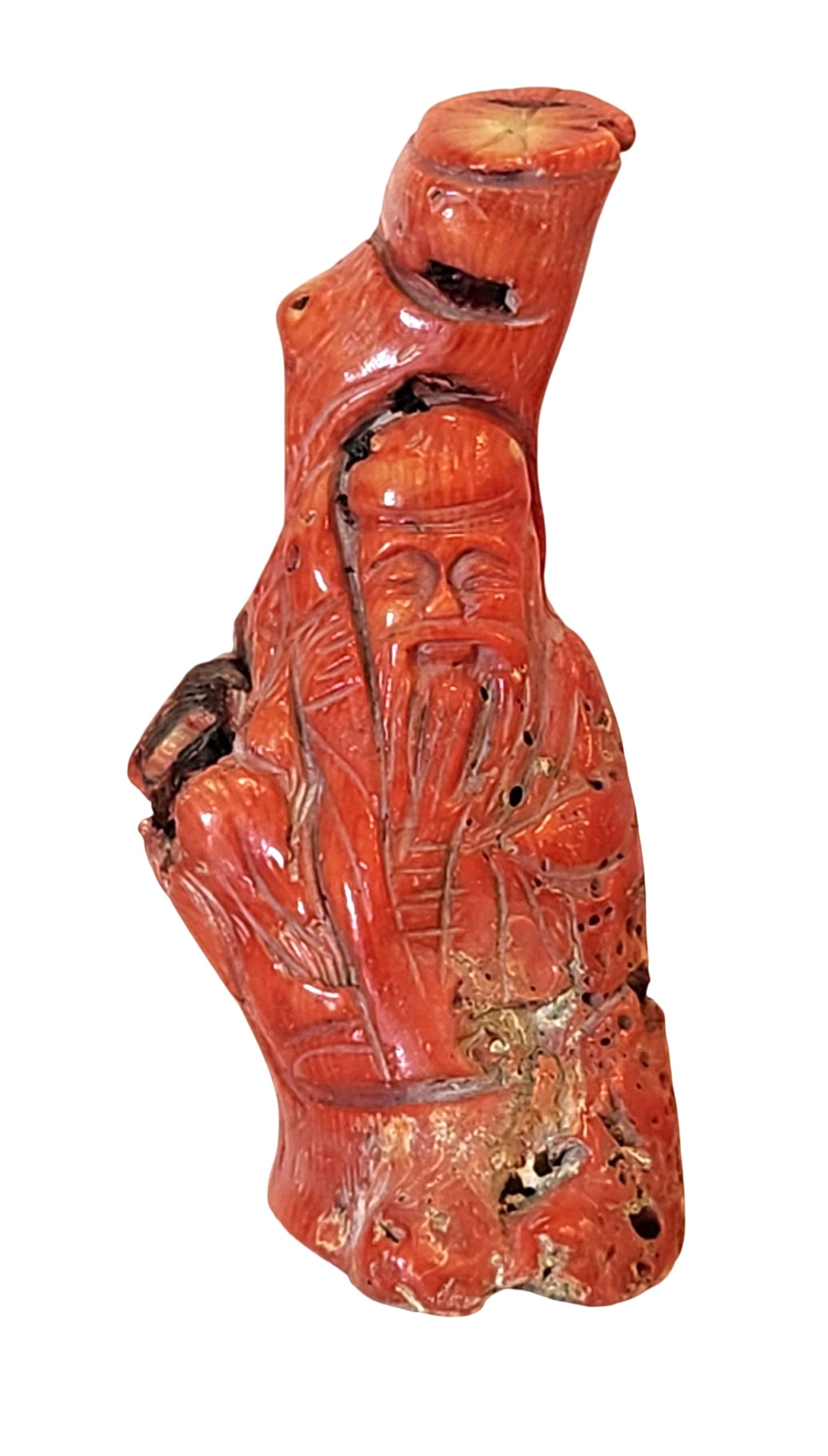 Antique Carved Red Coral Shou Lao (God of Longevity) Figure, Mid-20th Century (1 of 5)