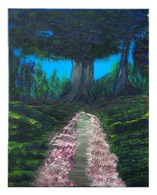 Oil on Canvas – Forest Path Scene, Unsigned – Mystery Artist