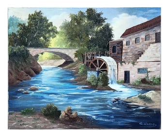 G. Whitney – Watermill Landscape, Oil on Canvas