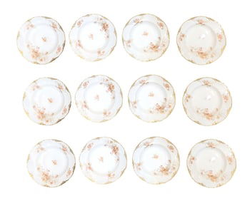 Set of 12 Haviland Limoges Porcelain Plates with Floral Decoration