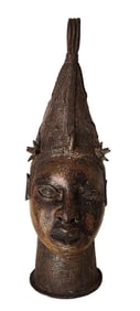 Benin Kingdom Bronze Head of an Oba with Coral Beaded Crown, African Tribal Art