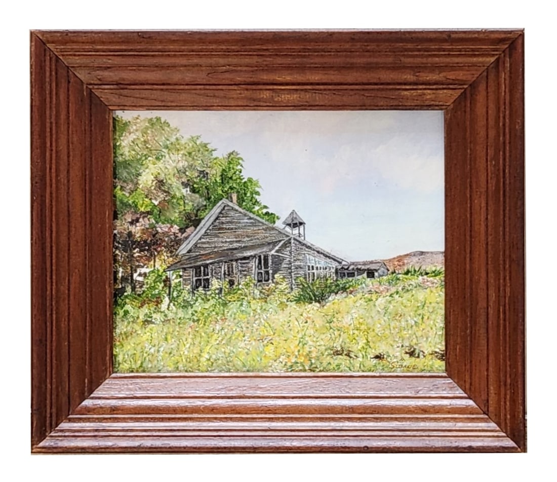 Eric Sloane (1905/10 - 1985) American: Eric Sloane (1905/10 - 1985) American Oil on Cardboard Measure 7 1/4"in H x 9 1/4"in W and 11 1/2"in H x 13 1/2"in W x 1 3/4"in D framed Known for: Rural landscape painting, book illustration <br