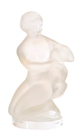 Lalique France Frosted Crystal Figurine – Kneeling Woman with Rabbit
