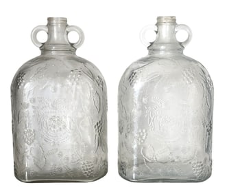 Pair of Vintage One-Gallon Embossed Glass Jugs – Grapevine & Eagle Seal Motif