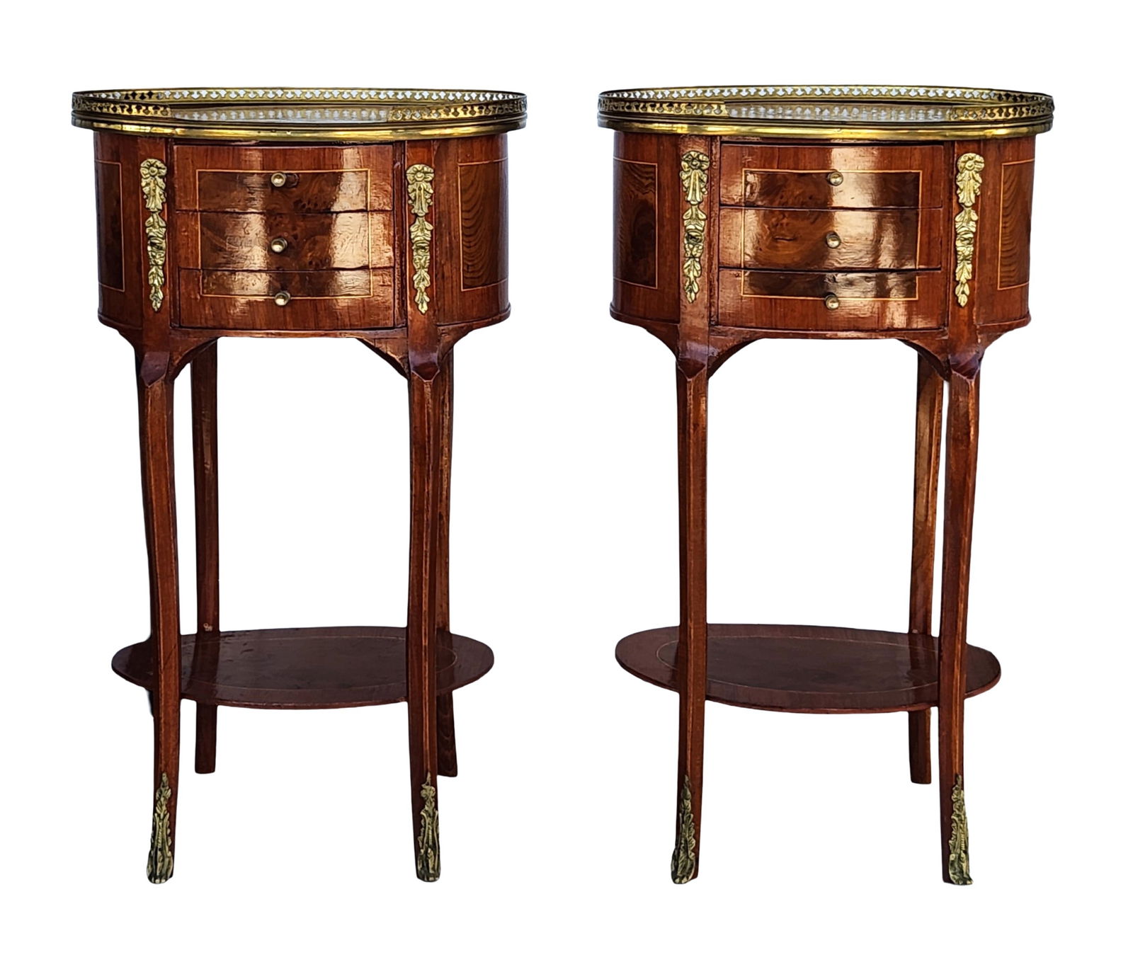 Pair of French Louis XVI Style Oval Side Tables with Bronze Mounts (1 of 7)
