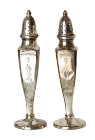 Pair of Vintage Crown Sterling Weighted Silver Salt & Pepper Shakers – Monogrammed “MM