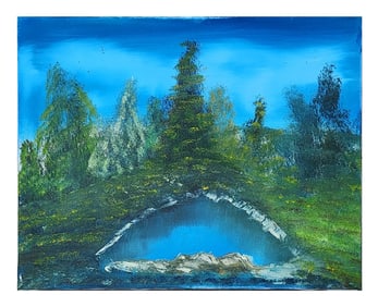 Oil on Canvas – Forest Landscape with Pond, Unsigned – Mystery Artist