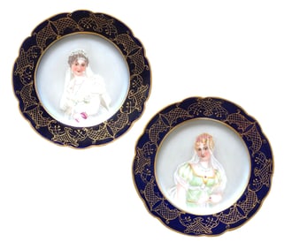 Pair of 1897 Hand-Painted French Portrait Plates – W.G. & Co. Limoges, “Madame Junot