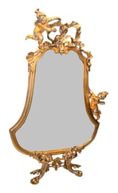 Antique Gilt Figural Table Mirror with Putti & Ribbon Motif