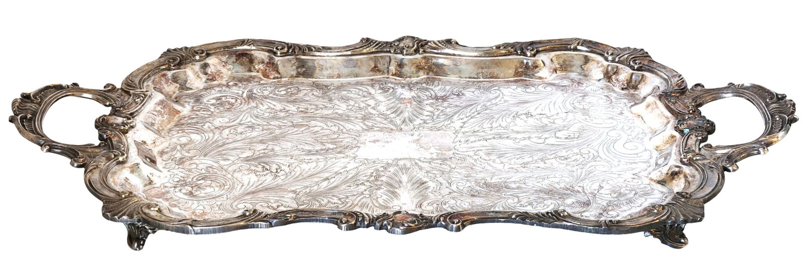 Vintage Silver-Plated Ornate Serving Tray with Handles (1 of 3)