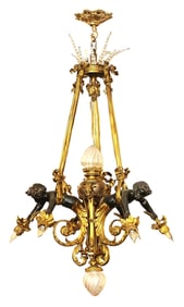 Impressive Belle Epoque Gilt and Patinated Bronze Ten Light Chandelier