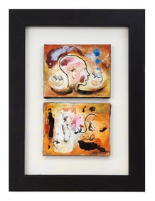 Pair of Surrealist Mixed Media Paintings Possible Ernesto Capdevila