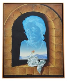 M.A. Batista S. (1999) Surrealist Oil on Canvas – Portrait with Butterfly and Crumpled Paper