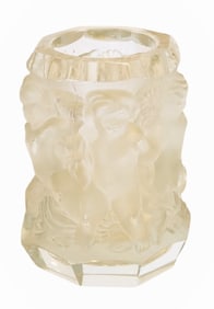 Art Deco Frosted Glass Vase with Cherub Reliefs, in the Style of Lalique