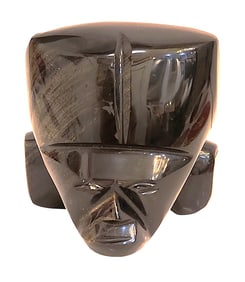 Carved Black Obsidian Sculpture – Stylized Tribal Head