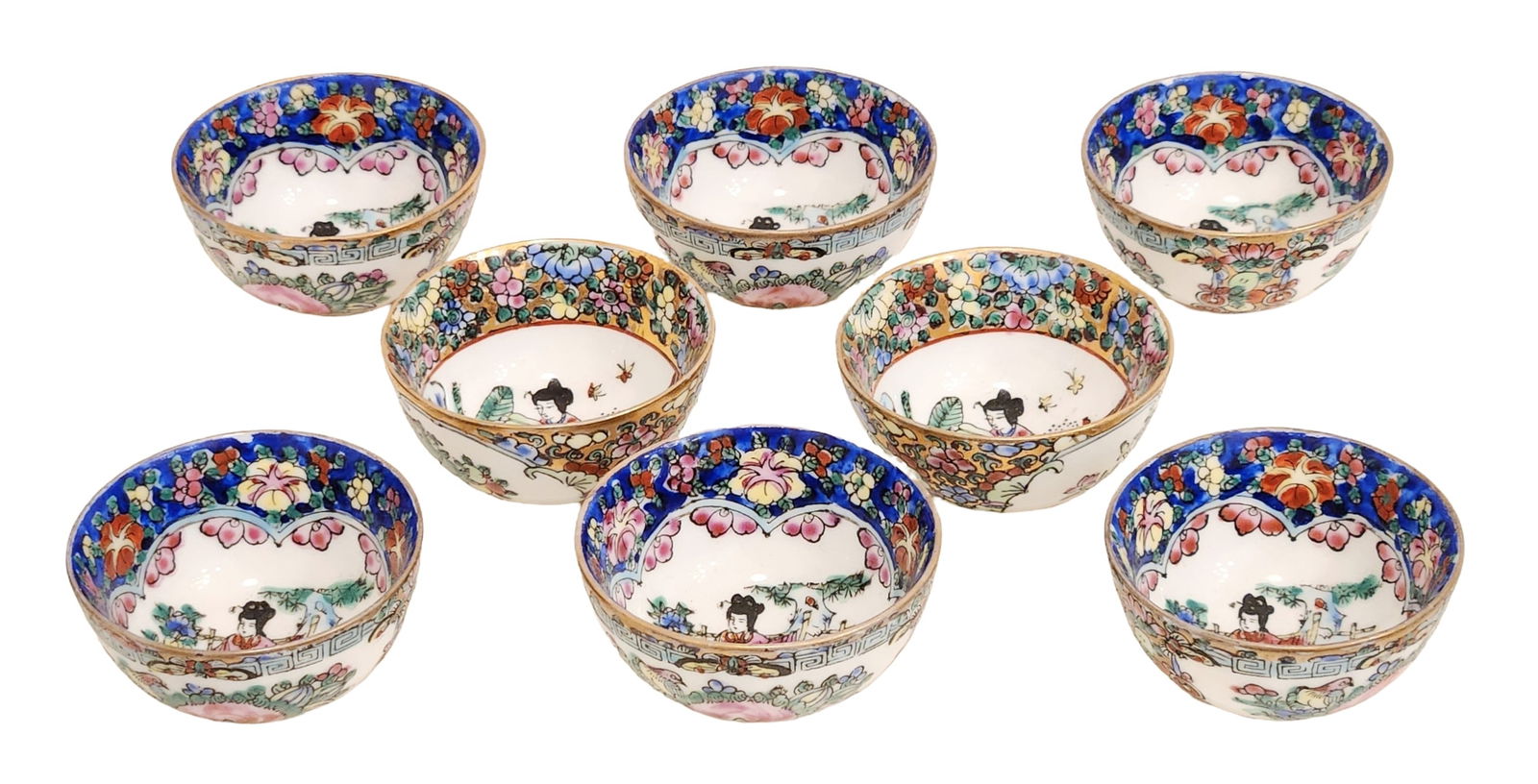 Set of Eight Chinese Famille Rose Porcelain Bowls, Qing Style